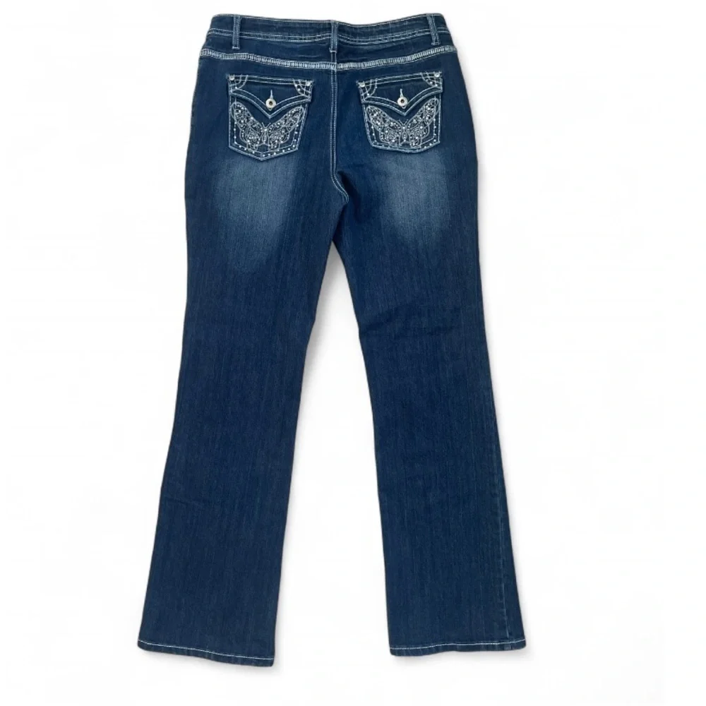 Revolt Vintage Embroidered Butterfly Beaded  Blue Jean Bootcut Size 10 Y2K
